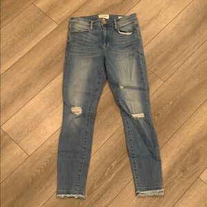 Frame Denim Blue Skinny Jeans with Distressed Details